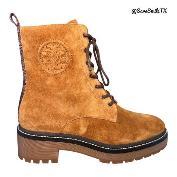 TORY BURCH Miller 50MM Lug Sole Bootie Tan Suede Combat Boots - NIB - Picture 5 of 14